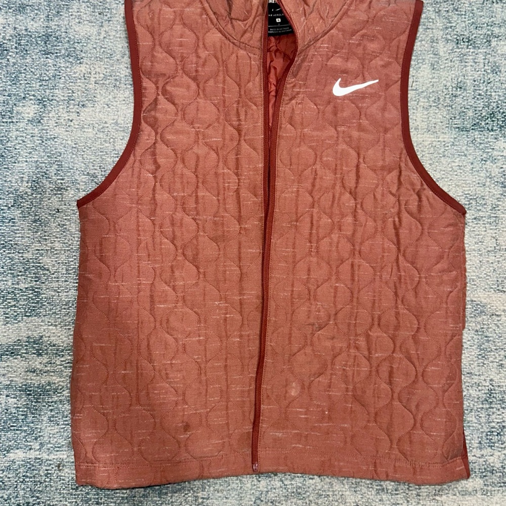 Nike Quilted Rust Red Sleeveless Vest with White Swoosh